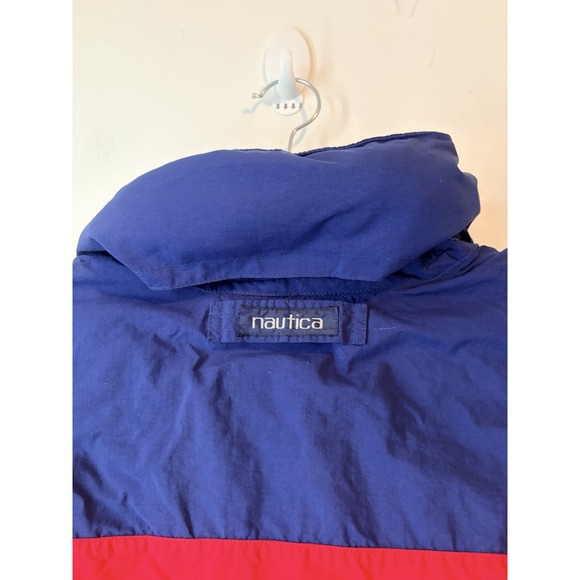 Vintage Y2K Nautica Color Block Windbreaker Jacket Mens Medium Roll Up Hood Flaw - Picture 7 of 7